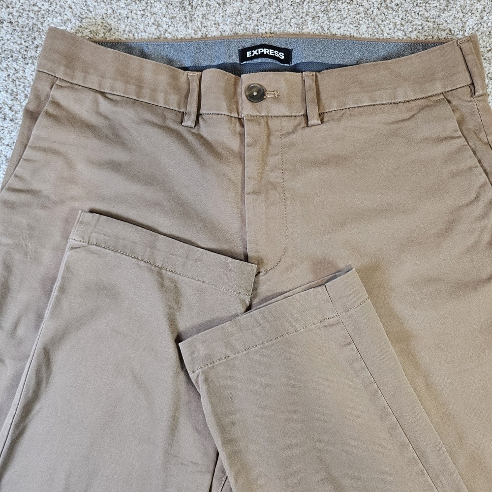 Express Pants Mens 32 X 34 Khaki Slim Fit Hyper Stretch Chino Twill Business